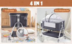 4 in 1 Baby Bassinet Bedside Sleeper Baby Crib, Adjustable Cosleeper for Baby, Easy Folding Portable Baby Bed Rocking Bassinets