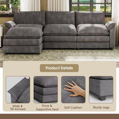 119” Modern L-Shaped Modular Sectional Sofa – Deep Seat Couch with Reversible Ottoman