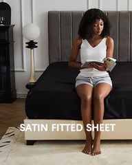MR&HM Satin Comforter King 7 Pieces - Luxurious Pinch Pleat Bedding Set with Comforter, Flat Sheet, Fitted Sheet, Pillowcases &