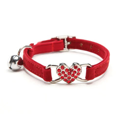 Heart Charm and Bell Cat Collar Safety Elastic Adjustable with Soft Velvet Material 5 colors pet Product small dog collar Gatos