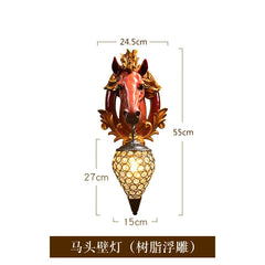 Nordic Resin Horse Head Decor Wall Sconce with Iron Nest Crystals Shade LED E27 Hanging Light Aisle Wall Lamp Entrance Lighting