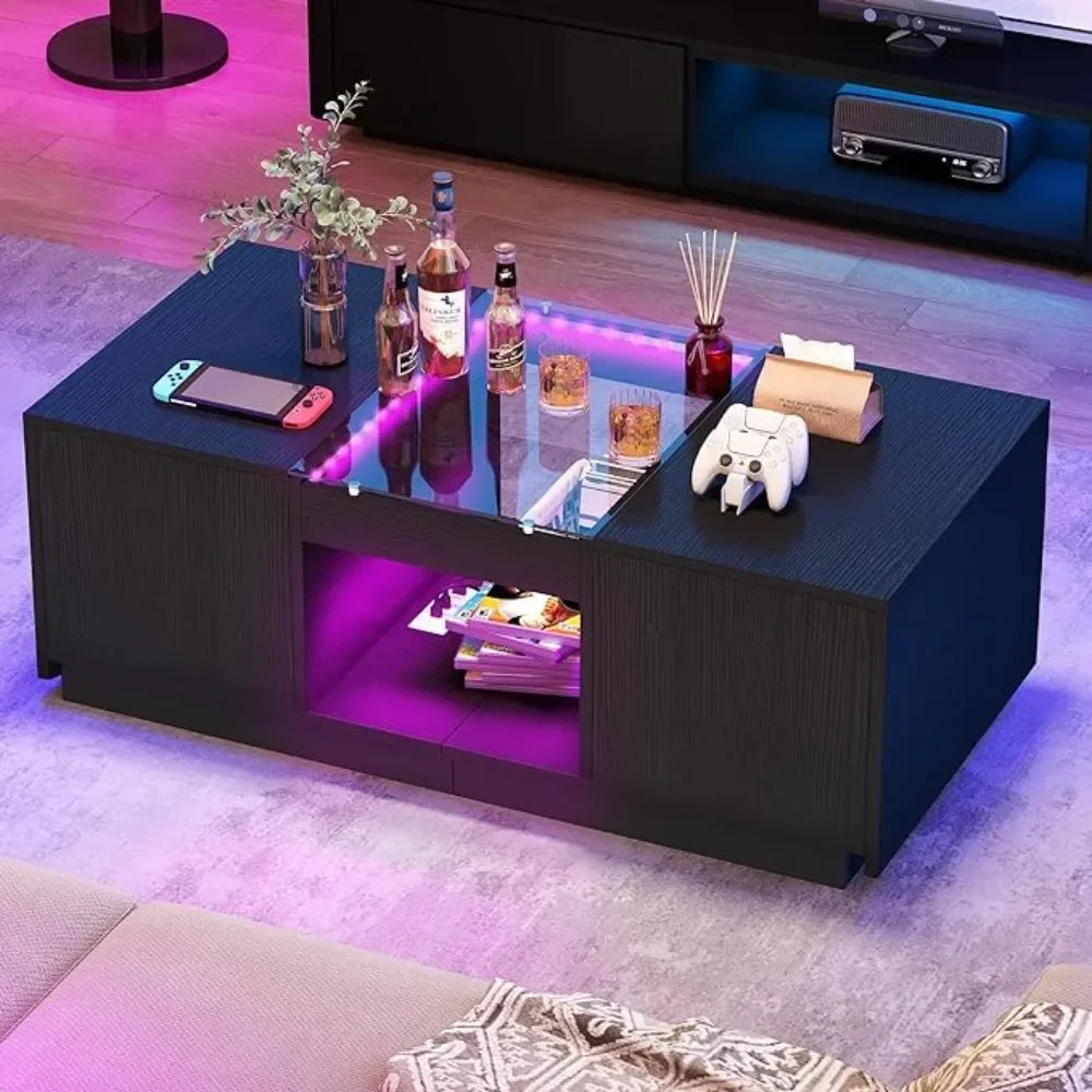 Modern LED Coffee Table with Storage, USB & Type-C Ports – Smart Living Room Centerpiece