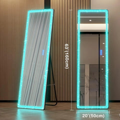 Full Length Mirror with RGB Lights, Full Body Lighted Mirror with Crushed Diamond, Free Standing Floor LED Mirror, Wall Mounted