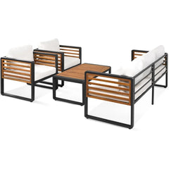 4-Pieces Outdoor Patio Sectional Sofa Set with Table, All-Weather 5 Person Conversation Set with Thick Cushions and Pillows