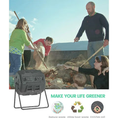 Tumbling Composter with Compost Thermometer - Dual Chamber Garden Compost Bin(43 Gal, Green)