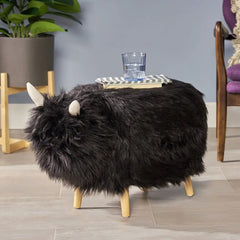 Velvet Cow-Shaped Ottoman – Cute Footstool with Cushioned Seat for Playroom & Porch