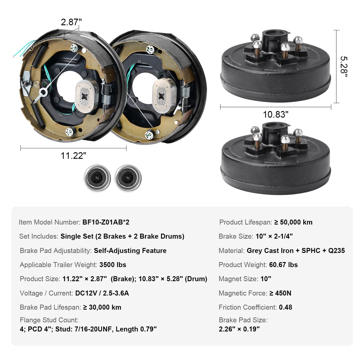 SucceBuy Trailer Hub Drum Kits Self-Adjusting Trailer Brake Assembly for 7000 lbs Axle Backing Plates Brake System Part Replace