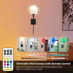 Wall Lights Battery Operated Wall Sconces Set Of 2,Rechargeable Wall Light With Wireless Remote Dimmable,12 Colors Modes