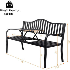 Outdoor Metal Bench Patio Bench with Built in Table Park Bench Garden , Outside Benches Weather Proof Front Porch