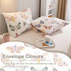 Twin Duvet Cover Kids 100% Cotton Butterfly White for Cute Bedding Set 3Pcs Ultra Soft Breathable Patterned Cartoon Comforter