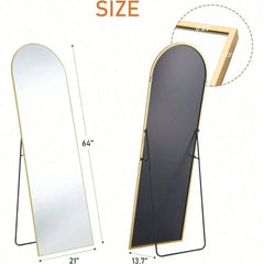 Gold Full Length Arched Mirror Stand Leaning Aluminum Frame Hanging Floor Mirror
