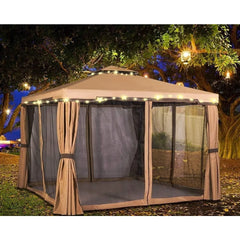 10' x 10' All-Season Permanent Soft-Top Patio Gazebo, Outdoor Gazebo Canopy with Net Drapery Mosquito Netting and Shade Curtains