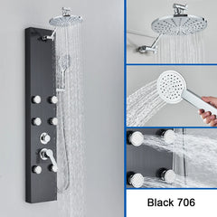 Black Shower Panel Column Big Screen Blue Light Rain&Waterfall Shower Head  Massage Jets Mixer Bathroom Shower Faucet