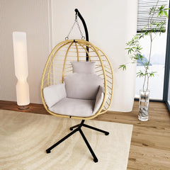 Chair with Stand Patio Hammock Swing Chair, Basket Wicker Rattan Adjustable Height