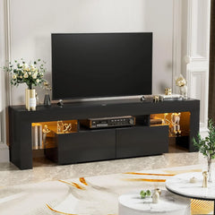 Modern LED TV Stand with Glass Shelves & Drawer – Fits TVs up to 70"