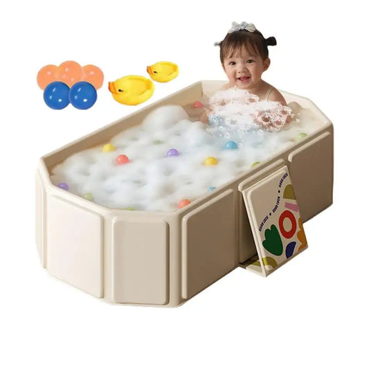Foldable Baby Bathtub Foldable Baby Bath Portable Shower Basin Includes 5 Balls 2 Ducks Water Toy For Kids 0-8 Years Old Boys