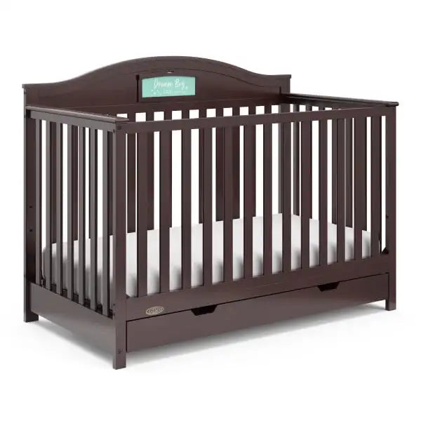 5-in-1 Convertible Baby Crib with Drawer and Reversible Headboard, Pebble Gray
