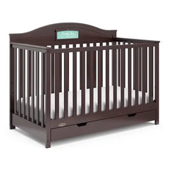 5-in-1 Convertible Baby Crib with Drawer and Reversible Headboard, Pebble Gray