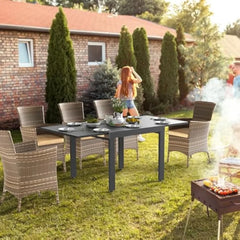 Aluminum Expandable Patio Dining Table for 4-8 Persons(L 35.5"-72"), Black Metal Extendable Outdoor Dining Table, Rectangle Pat