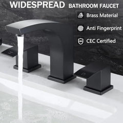 3 Hole Bathroom Faucet Matte Black, 2 Handle 8 Inch Widespread Bathroom Sink Faucet with Pop up Drain and Cupc Supply Hose, Bla
