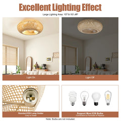 Modern Led Ceiling Fans With Light Bamboo Rattan Hand-Woven Retro Ceiling Lamp With Fans Remote Control 110V
