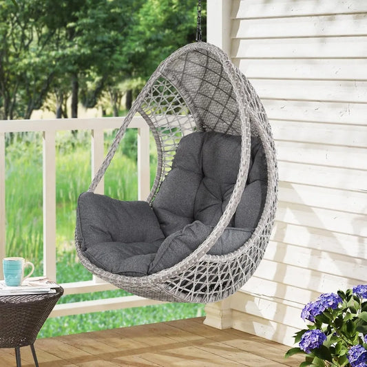 Hanging Egg Chair with Stand, Wicker Rattan Swing Hammock Chair, Tear Drop Egg Chair with Aluminum Steel Frame
