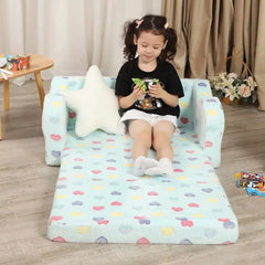 Extra Wider Seating Toddler Couch, 2-in-1 Soft Couch Fold Out with Star Pillow, Convertible Sofa to Lounger for Girls and Boys
