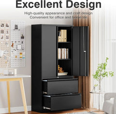 Locking Steel Storage Cabinet with Doors and Shelves,71" Office File Cabinets for Home Office,Warehouse,Garage,School
