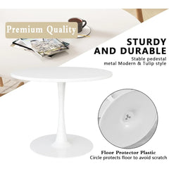 Modern Round Dining Table – Mid-Century Kitchen Table with Faux Marble Top & Pedestal Base