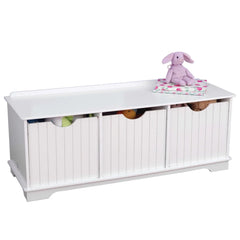 Nantucket Wood Storage Bench with Removable Bins Indoor Seating Toy Organizer Kids Furniture Playroom Storage Solution