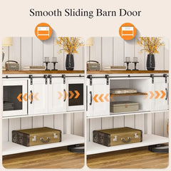 Farmhouse Coffee Bar Cabinet with Storage, 47'' Coffee Bar Table with Sliding Barn Door, White Coffee Buffet Cabinet