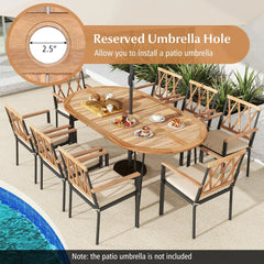 79-Inch Patio Dining Table, Indoor & Outdoor Dining Table w/Umbrella Hole, Acacia Wood Tabletop & Sturdy Metal Legs