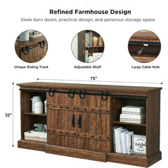 Farmhouse 75" TV Stand for 80 85 Inch TV, Rustic Media Console Table with Sliding Barn Door, Large Highboy Entertainment Center
