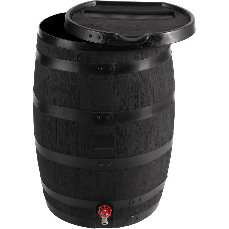 RTS Home Accents Premium 55-Gallon Eco Rain Barrel with Removable Lid, Flat Back Rain Water Collection Barrel,