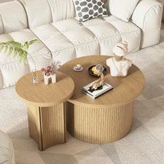 Rustic Round Nesting Coffee Table Set – Space-Saving Wooden Coffee Tables for Living Room