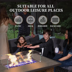 43" Propane Fire Pit Table, Outdoor Stone Firepit Table, Rectangular 50000 BTU Propane Fire Tables for Outside