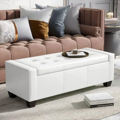 Large 51" Storage Ottoman, Tufted Faux Leather Storage Bench for Living Room, Entryway, or Bedroom