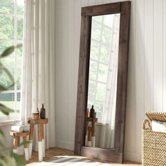 Rustic Farmhouse Full Length Mirror - Wood Frame Floor Standing Bedroom Mirror (64" x 24" / White)