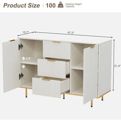 Modern Sideboard Cabinet with Fluted Doors, Gold Legs and Handle - Buffets & Sideboards for Elegant Living Spaces
