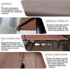 10 'x13' Outdoor terrace Terrace Heavy steel frame canopy, double roof, Privacy curtains (brown)