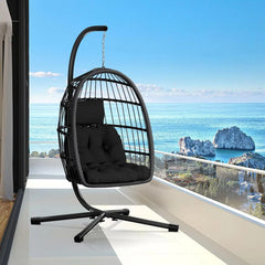 Egg Chair with Stand,Patio Rattan Wicker Hanging Swing Egg Chair Hammock Chair for Bedroom Porch Garden