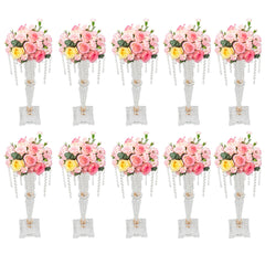 10 Pcs Acrylic Flower Vases Wedding Flower Stand Tables Centerpieces Decorations with Chandelier Crystal Clear