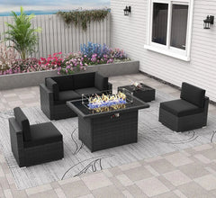 Patio Furniture Set  Fire Pit Table, Outdoor Sectional Wicker Conversation Sofa Sets  patio furniture  patio furniture set