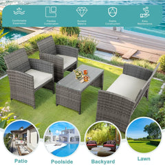 Multi Pieces Outdoor Patio Furniture Sets Conversation Sets Rattan Chair Wicker Set,Glass Table,Outdoor Indoor Use Backyard