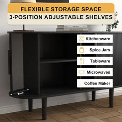 Sideboard Tambour Buffet Cabinet with Storage, Storage Cabinets with Sliding Doors and Handles, Adjustable Shelves