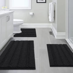 3 Piece Bathroom Rugs Sets Thick Striped Bath Rugs Set for Bathroom Non Slip Soft Absorbent Bath Mat Set for Tub