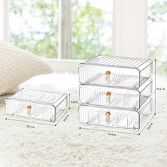 Clear Acrylic Split Socks and Underwear Organizer Closet, Stackable Baby Clothing Organizer Removable Adjustable Divider Closet