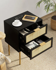 Nightstand with Charging Station, 2 Drawer Dresser for Bedroom, Small Bedside Table