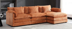 Modern Chenille L-Shaped Sectional Sofa with Moveable Ottoman & Memory Foam