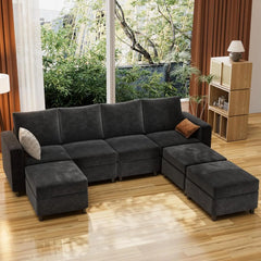 Storage Modular Sectional Sofa Sleeper with USB Charger, Convertible Couch Bed with Ottomans